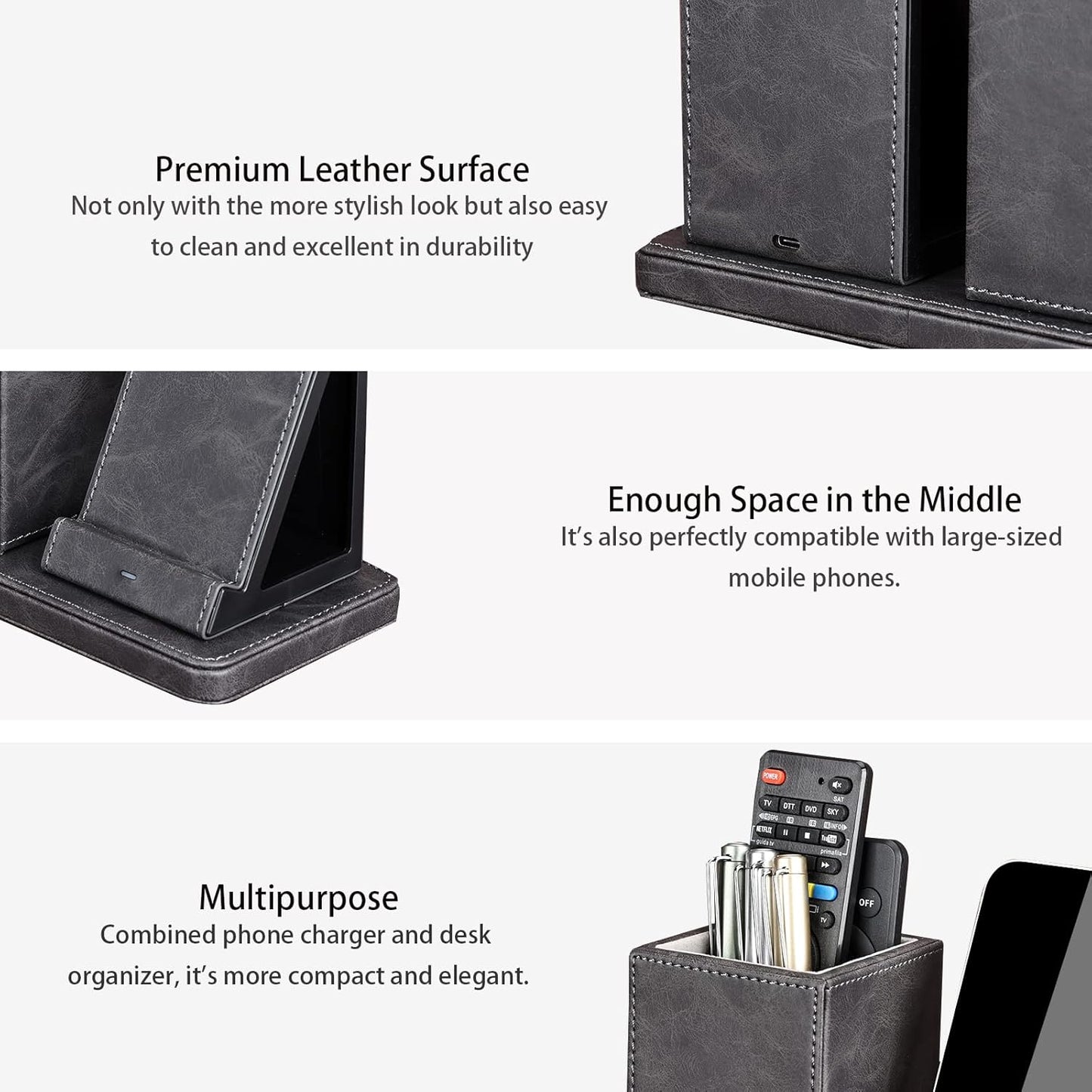 Wireless Charger with Desk Organizer, Wireless Charging Station for iPhone 13/13 Pro Max/13 Pro/12 Series/11/XS Max/XR/X/8Plus/SE 2, Wireless Charging Stand with Leather… (Marble)