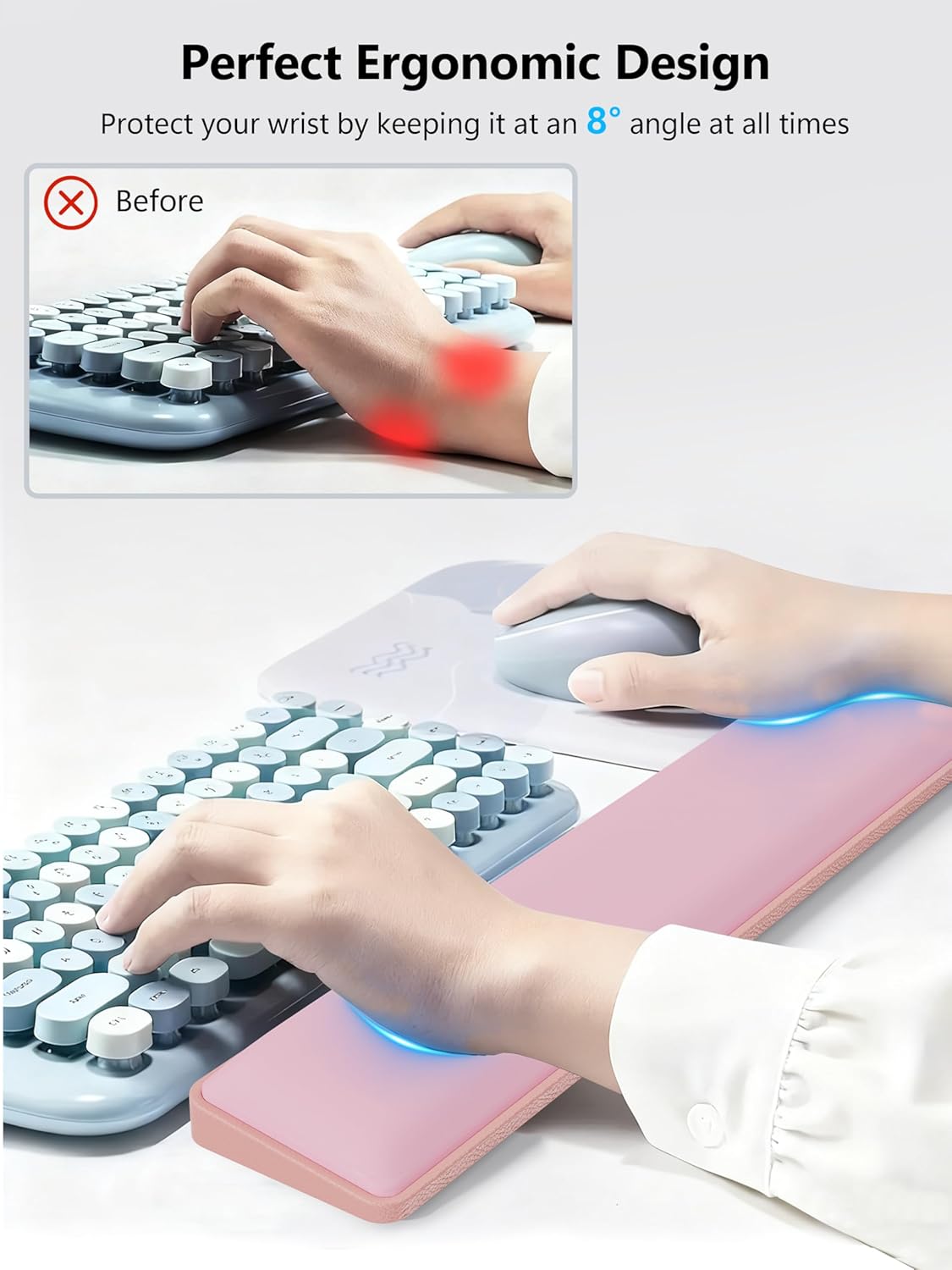 TopMade Upgraded Wider Wrist Rest Set, Soft Memory Foam Keyboard Hand Rest Pad, Computer Ergonomic Keyboard Mouse Wrist Support for Typing Pain Relief, Comfort for Office, Gaming, Study, Black
