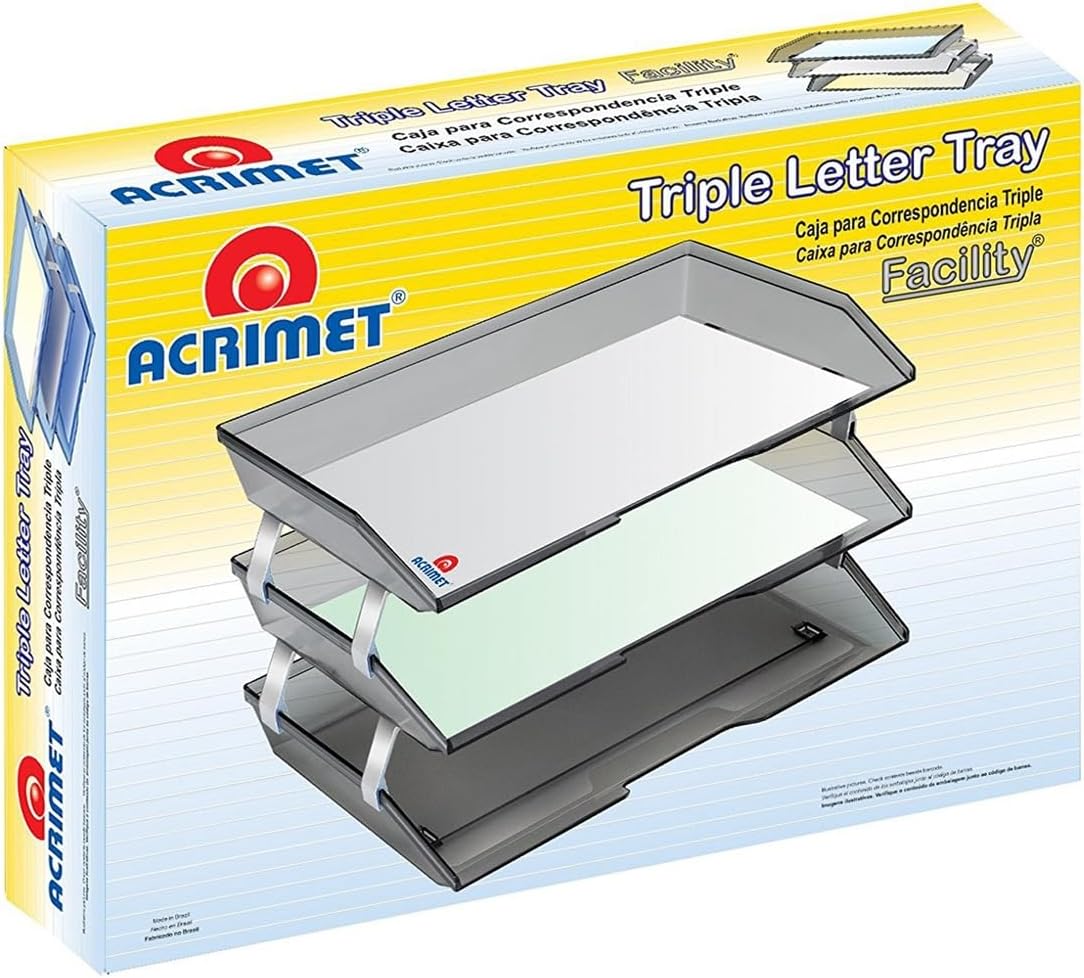 Acrimet 3 Tier Paper Letter Tray Side Load Letter Size, Office Desk File Document Organizer Plastic (Clear Crystal Color)