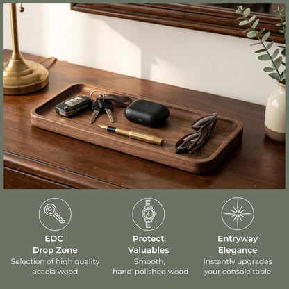 Muso Walnut Serving Tray - Solid Wood Small Rectangle Platter for Bathroom, Dinner, Tea, Coffee (11.8 x 5 in)