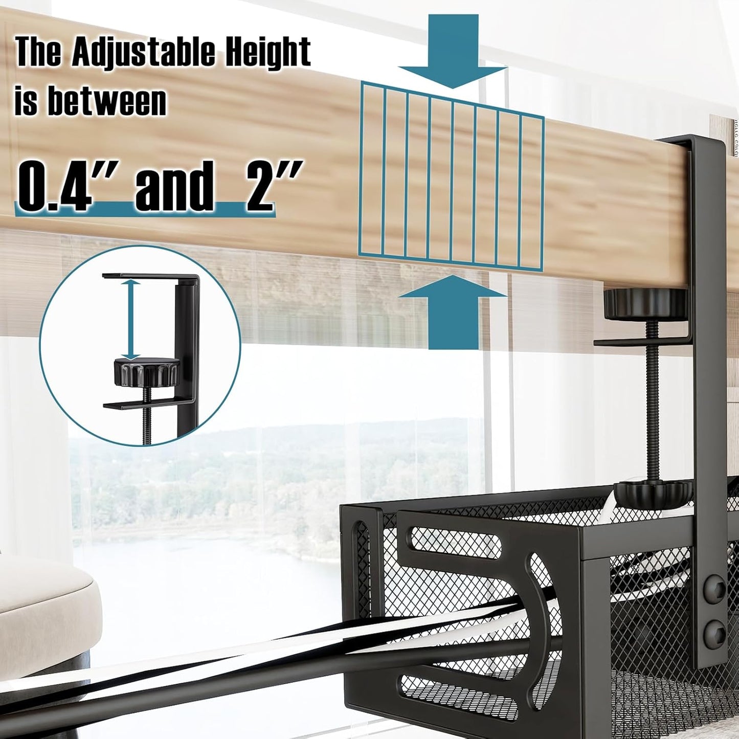 No Drill Under Desk Cable Management Tray, SONATURE 15.7" Cord Organizer for Table, Clamp Mount Desk Cable Management, Premium Carbon Steel Cable Organizer for Office, Home (Black)