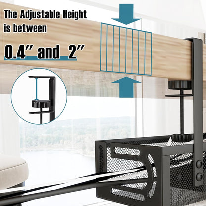 No Drill Under Desk Cable Management Tray, SONATURE 15.7" Cord Organizer for Table, Clamp Mount Desk Cable Management, Premium Carbon Steel Cable Organizer for Office, Home (Black)