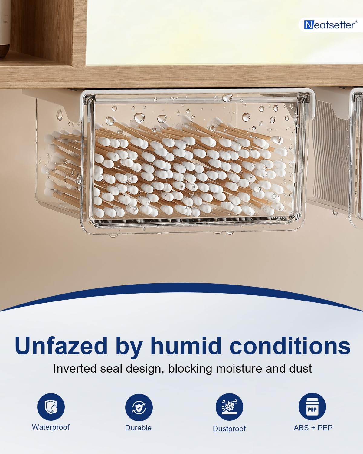 Hanging Cabinet Organizer – 33° Tilted Under Desk Drawer & Bathroom Storage – Self-Adhesive Clear Pull-Out Bins for Kitchen, Office & Vanity (Medium)