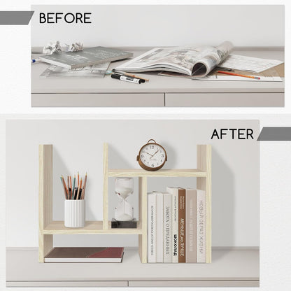 Jerry & Maggie Desktop Organizer Office Storage Rack Adjustable Wood Display Shelf Free Style Double H, Multi-Functional Mini Bookshelf for Desk Natural Stand (Natural Wood Tone)