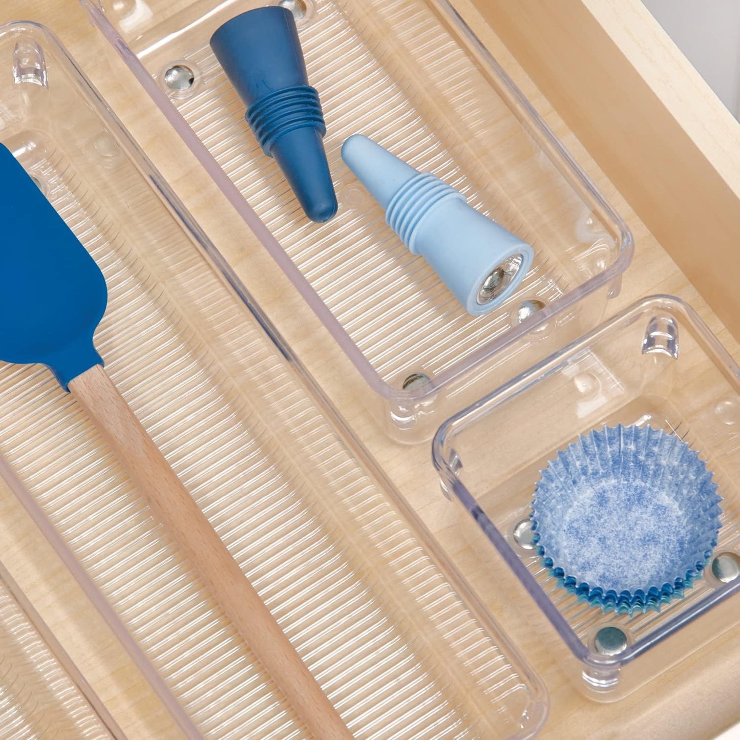 iDesign Plastic Drawer Organizer for Kitchen, Bathroom, and Desk Drawers, Set of 2, Clear