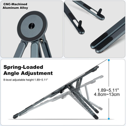 koolehaoda Portable Laptop Stand for Desk & Travel, CNC Aluminum Foldable Computer Riser Magnetic Grip Multi-Angle Support Stand for MagSafe,MacBook,iPhone,iPad, 4–16" Phones,Tablets and Laptops