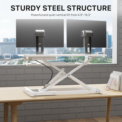 JOY worker Standing Desk Converter, 32" Wide Height Adjustable Sit Stand Up Desk Riser with Keyboard Tray, Desktop Workstation Riser for Home Office Computer Laptop, Particle Board, White