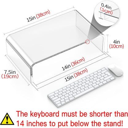 Acrylic Monitor Stand Riser Acrylic Laptop Stand for Desk Clear Computer Monitor Stand for Desk Accessories White Aesthetic Decorations for Office Home iMac Organizer