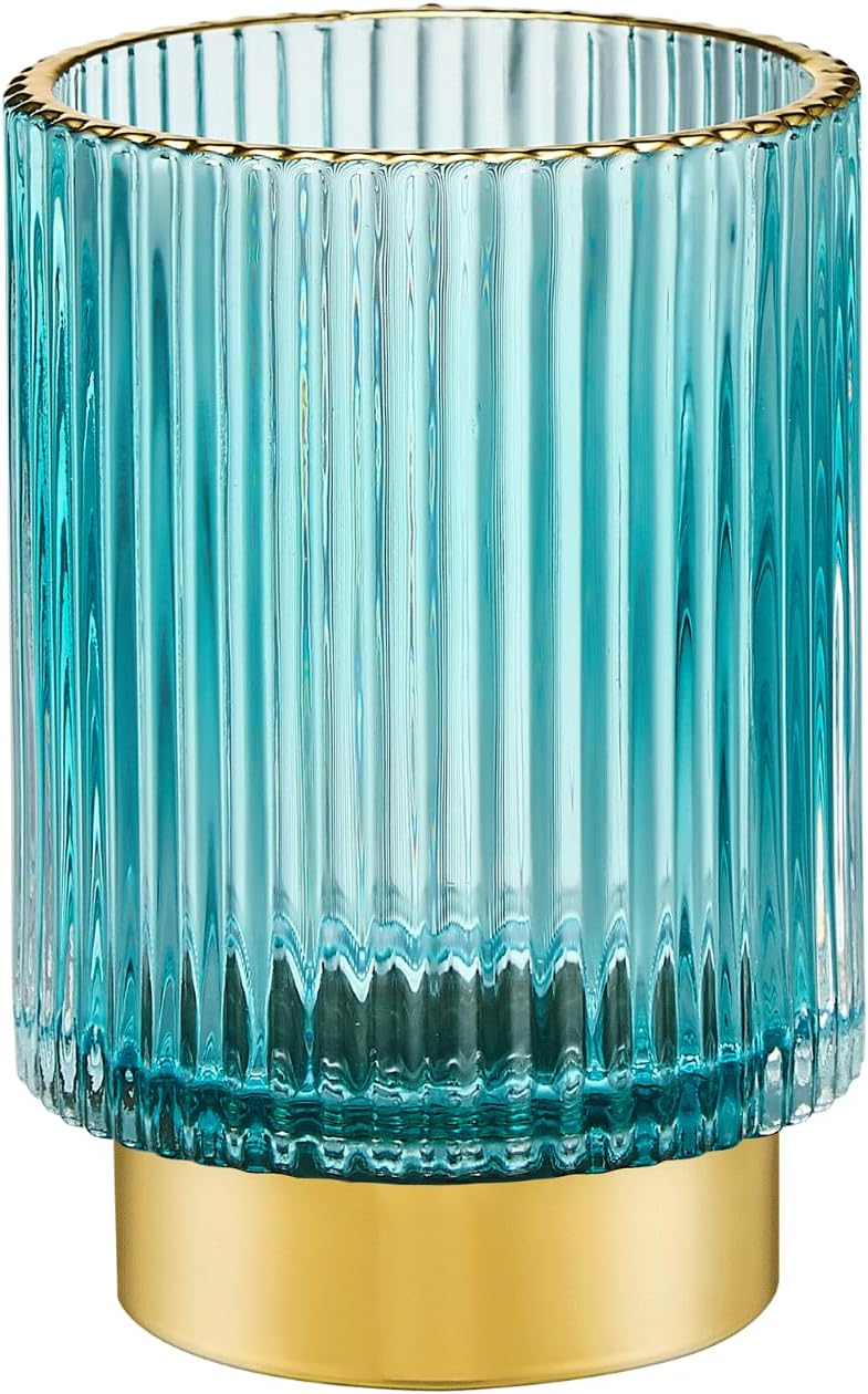 Makeup Brush Holder Organizer,Toothbrush Holders,Desk Pen Pencil Holder,Multifunctional Vintage Glass Brush Cup（L/Green/A3-6-US）