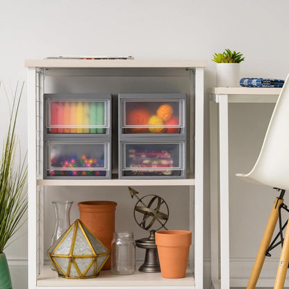 Modular Plastic Drawers, 6 Qt Small Storage Bins, Stackable Under Bed Organizers