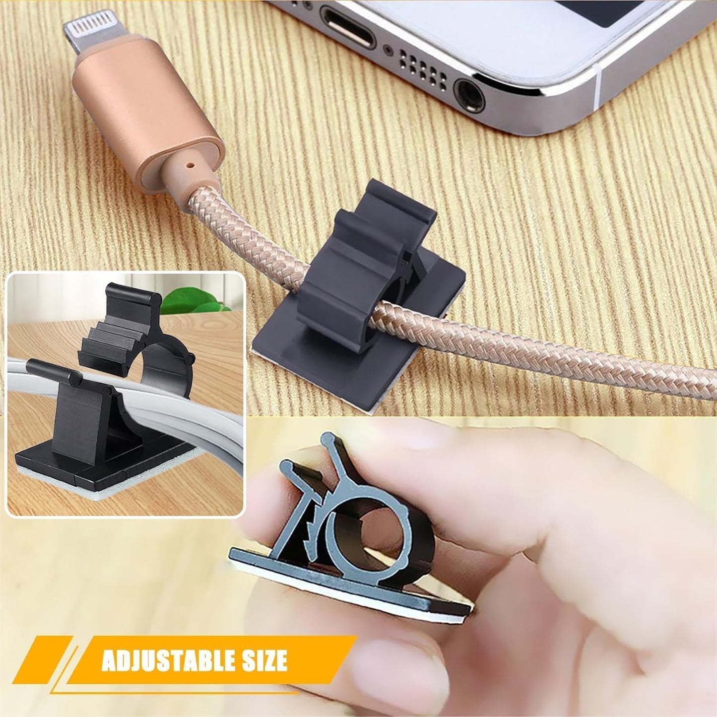 Viaky 30 Pcs Black Clips Self Adhesive Backed Nylon Wire Adjustable Cable Clips Adhesive Cable Management Drop Wire Holder