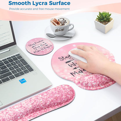 Mouse Pad and Keyboard Wrist Rest Support, with Non-Slip PU Base,Gel Mouse Pad with Coaster,Pain Relief for Gaming, Computer,Office -Beach