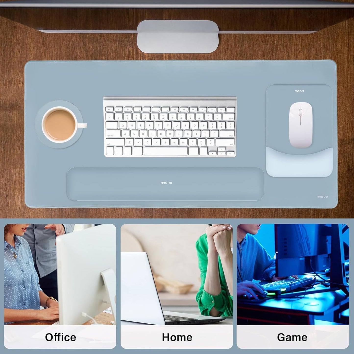 MOSISO Keyboard Mouse Pad Set, Large Gaming Mouse Pad&Rectangular Keyboard Wrist Rest&Mousepad with Wrist Rest&Coaster, Ergonomic Non-Slip&Easy Typing Pad with Curved Silicone Lining, Antique Green