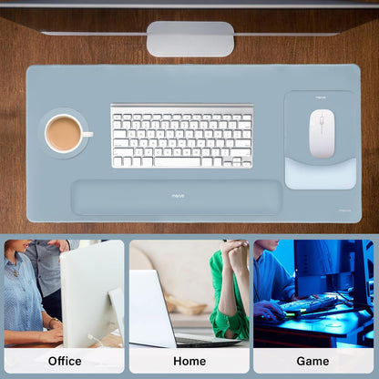 MOSISO Keyboard Mouse Pad Set, Large Gaming Mouse Pad&Rectangular Keyboard Wrist Rest&Mousepad with Wrist Rest&Coaster, Ergonomic Non-Slip&Easy Typing Pad with Curved Silicone Lining, Antique Green
