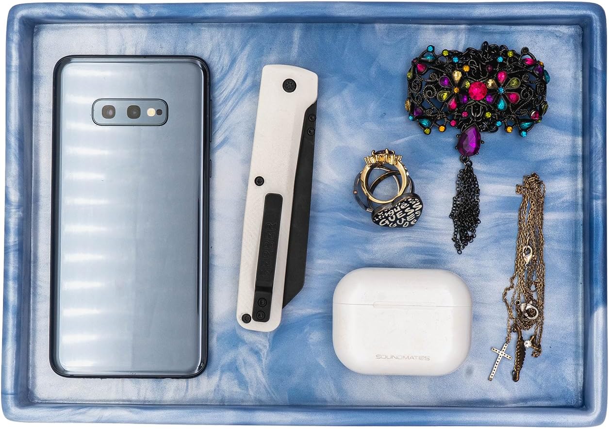 Clip & Carry Handmade Silicone EDC Dump Tray, Everyday Carry Valet Tray, U.S.A. Made, Jewelry Organizer (Blue/White)