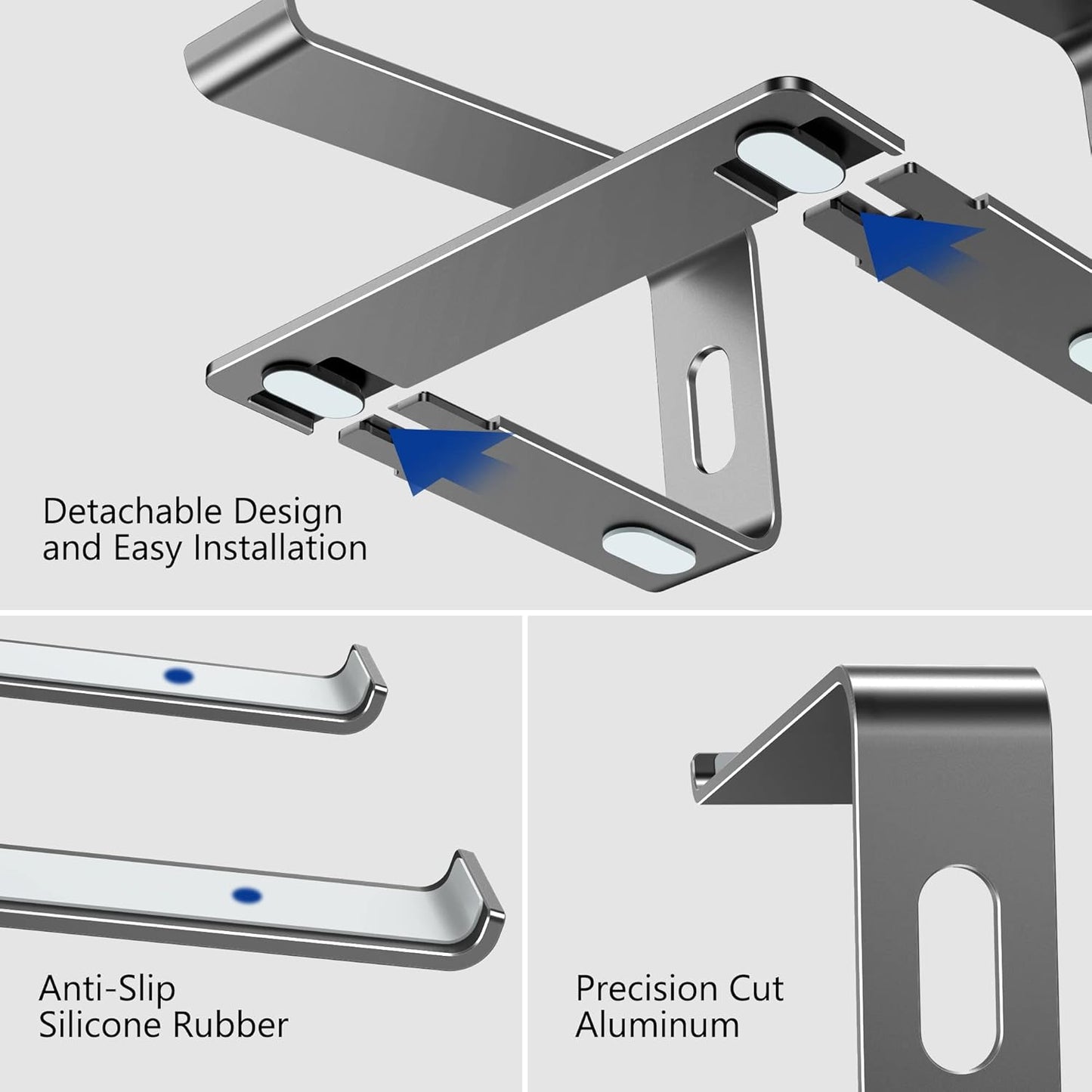 BESIGN LS03 Aluminum Laptop Stand, Ergonomic Detachable Computer Stand, Notebook Riser, Laptop Mount Compatible with Air, Pro, Dell, HP, Lenovo More 10-15.6" Laptops, Silver