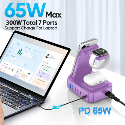 300W Charging Station for Multiple Devices Apple,10 in 1 Wireless Charger for iPhone,GaN III USB C 65W PD Fast Charging Stand Dock for MacBook,iWatch&Airpods (Wireless Charging Only for Apple)