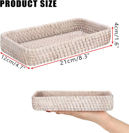 Hipiwe Key Basket Tray for Entryway Table Rattan Serving Tray Handwoven Wicker Baskets Vanity Trays Square Decorative Fruit Trays for Kitchen Counter Bedside Living Room Bathroom, 8.1"