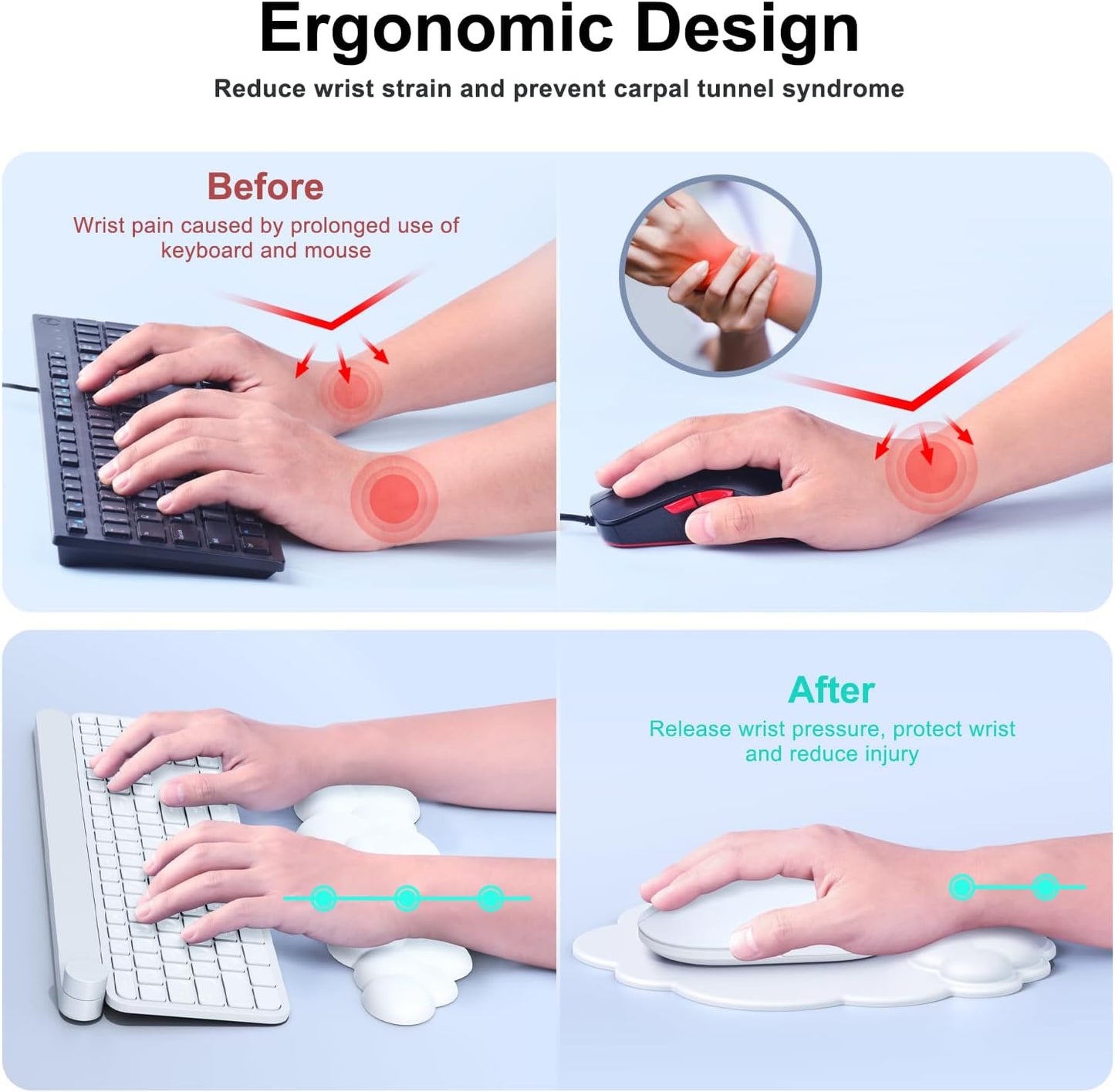 MOKURU Cloud Mouse Pad with Wrist Rest, Cloud Keyboard Wrist Rest, Mouse Pad Wrist Support, Ergonomic Keyboard Mouse Wrist Support White