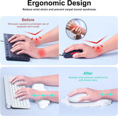 MOKURU Cloud Mouse Pad with Wrist Rest, Cloud Keyboard Wrist Rest, Mouse Pad Wrist Support, Ergonomic Keyboard Mouse Wrist Support White