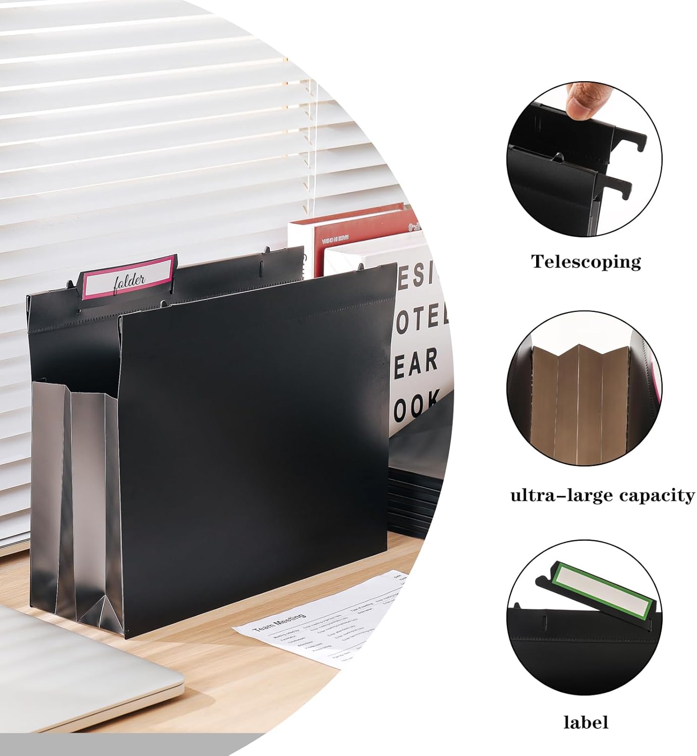 Hanging Rose Gold File Organizer, equipped with a 6-piece set of rose gold desktop accessories