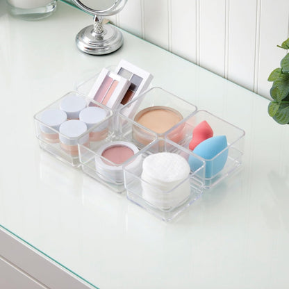 STORi SimpleSort 6-Piece Stackable Clear Drawer Organizer Set | 12" x 3" x 2" Rectangle Trays | Narrow Makeup Vanity Storage Bins and Office Desk Drawer Dividers | Made in USA