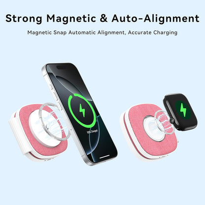 Charging Station for Apple Multiple Devices：2 in 1 Foldable Wireless Charger for Magnetic Wireless Charger Station Travel Charging Pad for Apple iPhone 17 16 15 14 13 12 Series& Apple Watch& Airpods