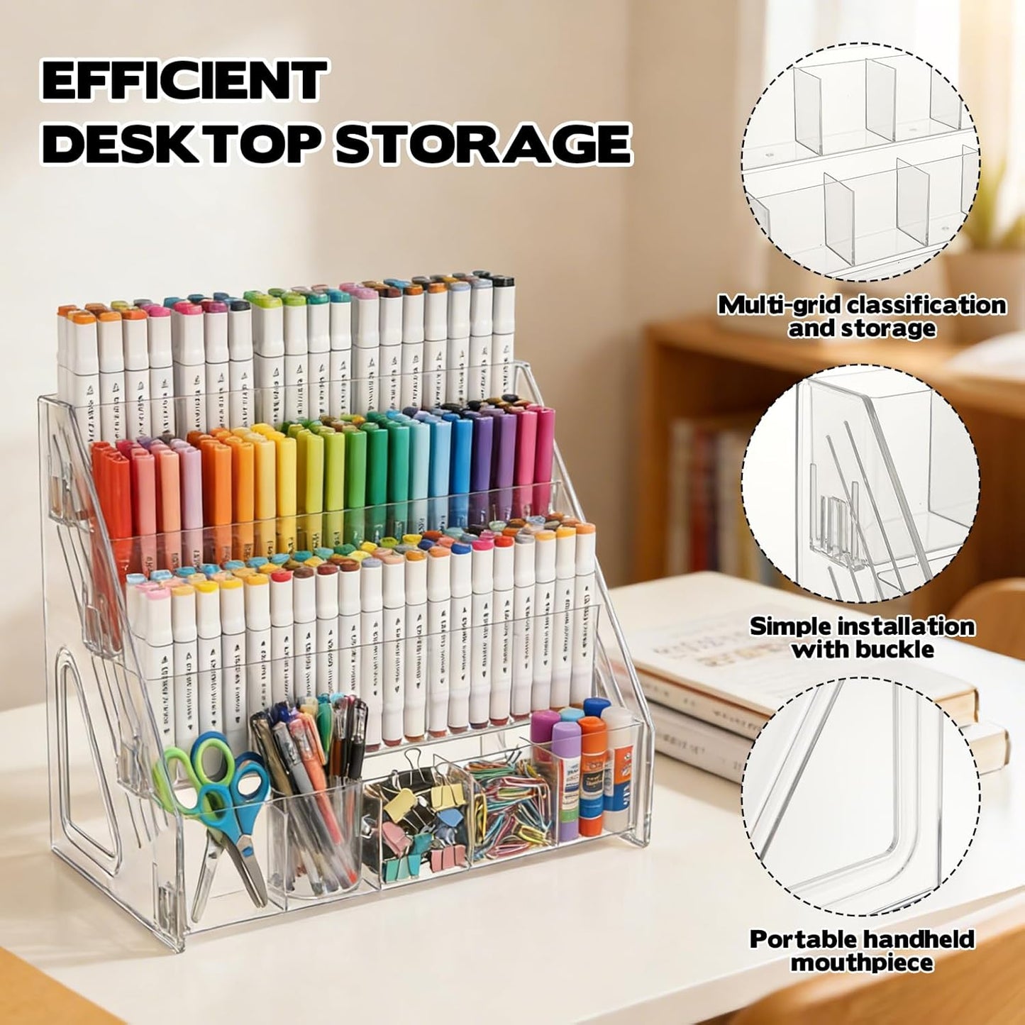 2 Pack Acrylic Desk Organizer, 4 Tier 20 Compartments Vertical Storage for Pens Art Supplies Home Classroom Back to School Office School Office Desk Desktop Stationery Pencil Storage