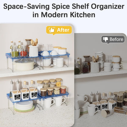 STARLATTA 2 Pcs Cabinet Organizer Shelf, Stackable Kitchen Counter Shelves, Spice Rack,Countertop Organizers, Clear Plastic Storage Shelves Rack for Makeup,Bathroom,Cupboard,Desk,Pantry Organization