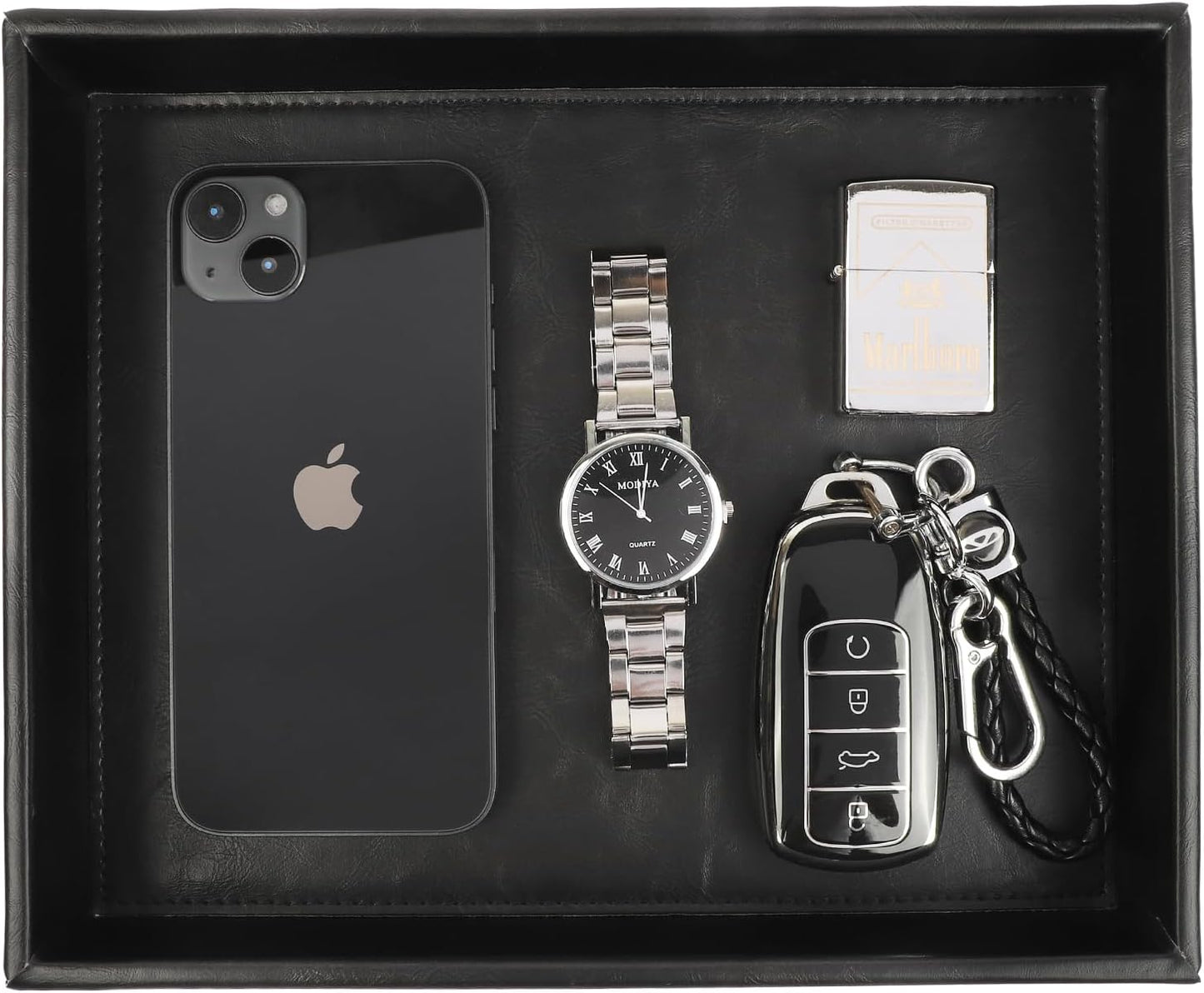 Leather Valet Organizer for Men – Black Catchall for Wallet, Keys, EDC, Jewelry, and Perfume – Nightstand, Dresser, and Bathroom Vanity Storage