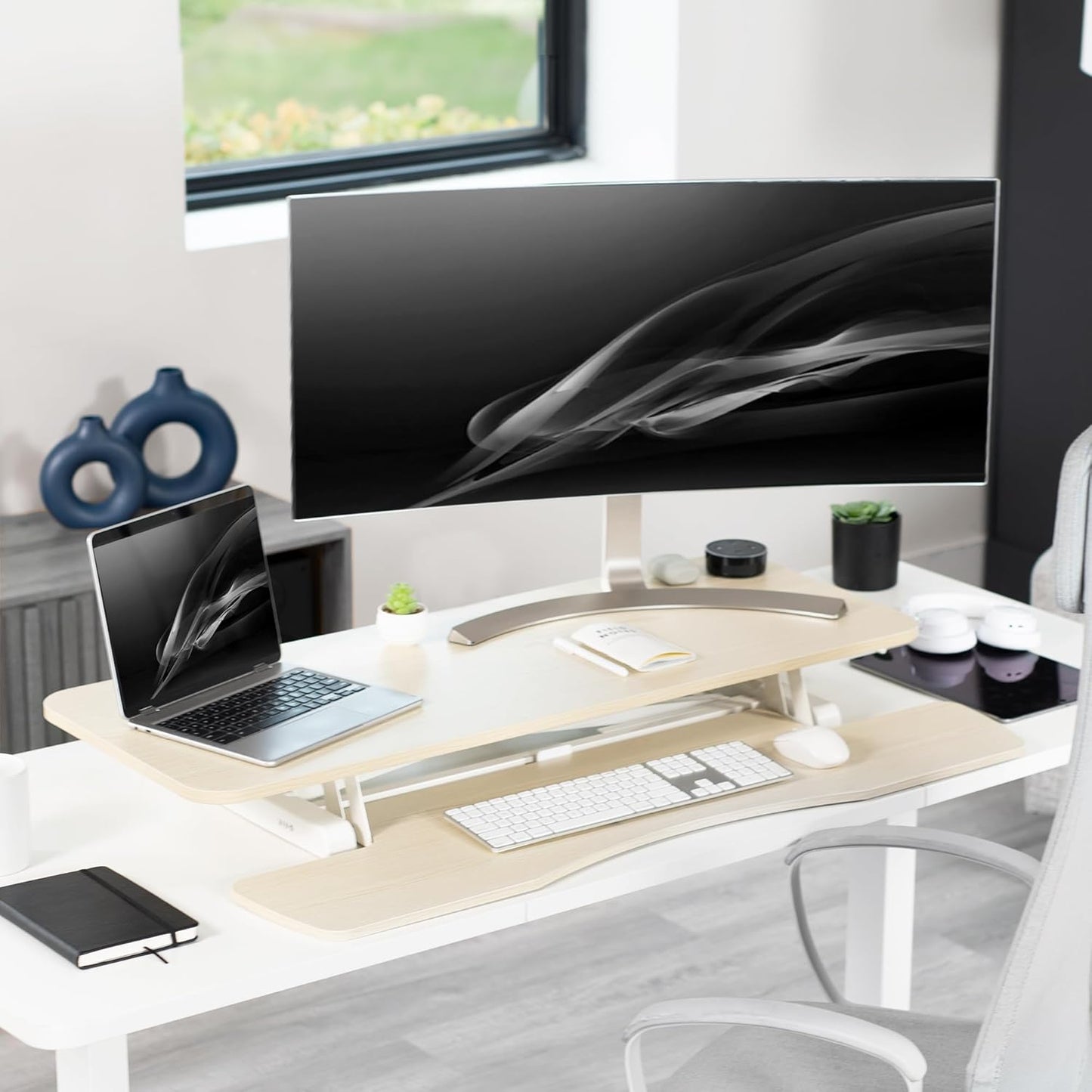 VIVO 26 inch Desk Converter, K Series, Height Adjustable Sit to Stand Riser, Dual Monitor and Laptop Workstation with Keyboard Tray, Black, DESK-V026KB