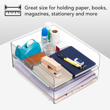 Tiawudi Desk Organizer, Clear Office Organization and Storage, Plastic Letter Tray, Stackable File Organizer for Classroom, Home, Documents, Notes, Folders, Books and Pens, 4 Tier