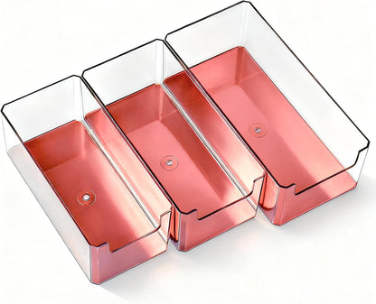 3pcs Plastic Drawer Organizer, 3 Sizes Desk Drawer Divider Organizers and Containers for Makeup, Jewerly, Kitchen drawer organizers, Bedroom, Bathroom, Office supply for storage (Gold)