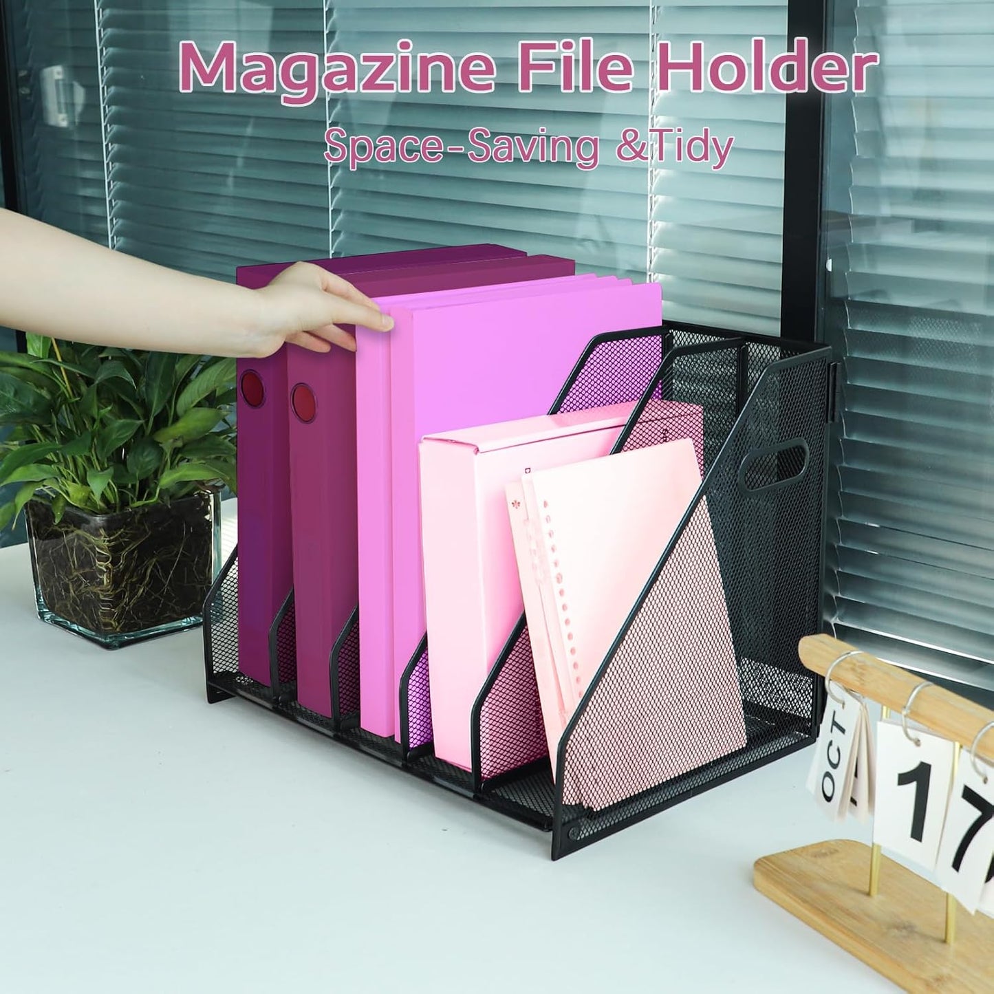 Desk Organizers, Metal Magazine File Holder with 2 Vertical Compartments Rack Binder File Organizer for Office Supplies, Home Workspace - Black