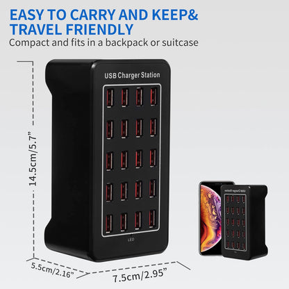 100w 24(20A) Port, USB Fast Charging Station,Travel Desktop USB Rapid Charger,Multi Ports Charging Station Organizer Compatible with Smartphones,Tables,and More Devices
