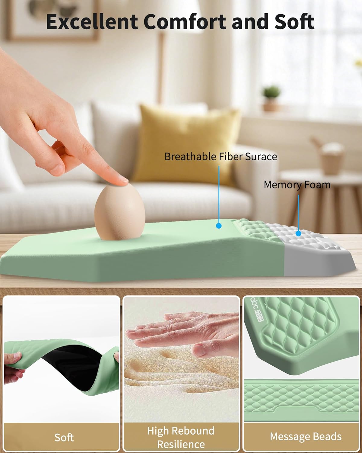 Ergonomic Mouse Pad and Keyboard Wrist Rest Support Set, Massage Design Mousepad for Carpal Tunnel Pain Relief, Memory Foam, Non-Slip PU Base for Computer Desk, Baby Blue