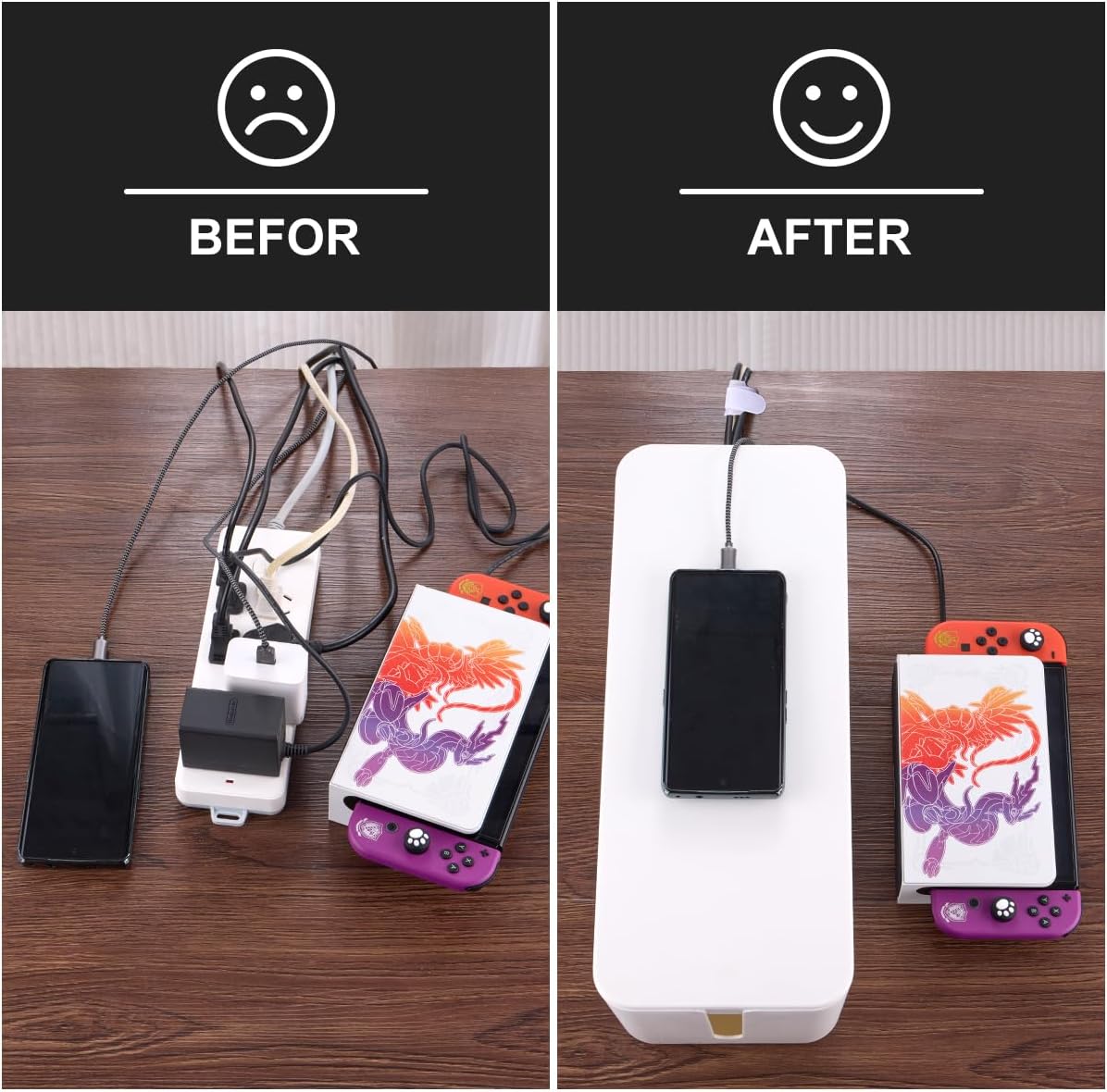 3 Pack Cable Management Box with 18 PCS Cable Management Set - Large & Medium & Small Cable Organizer Box to Hide Wires & Power Strips | TV Cord Organizer Box | for Home & Office, White