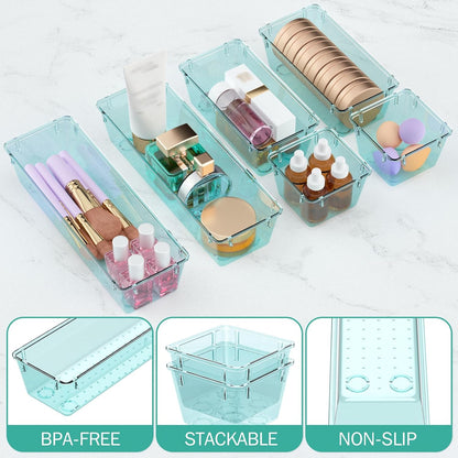 WOWBOX 6 Pack Clear Drawer Organizer Set, Acrylic Drawer Storage Trays, Storage Bins for Makeup, Cosmetics, Jewelries, Utensils, Gadgets, Office