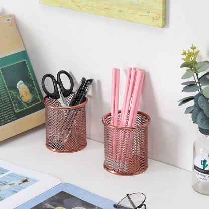 PAG Pencil Holder for Desk, 2 Pack Desktop Pen Cup, Office Supplies Desk Organizers and Accessories Organization, Makeup Brush Holder, Gold