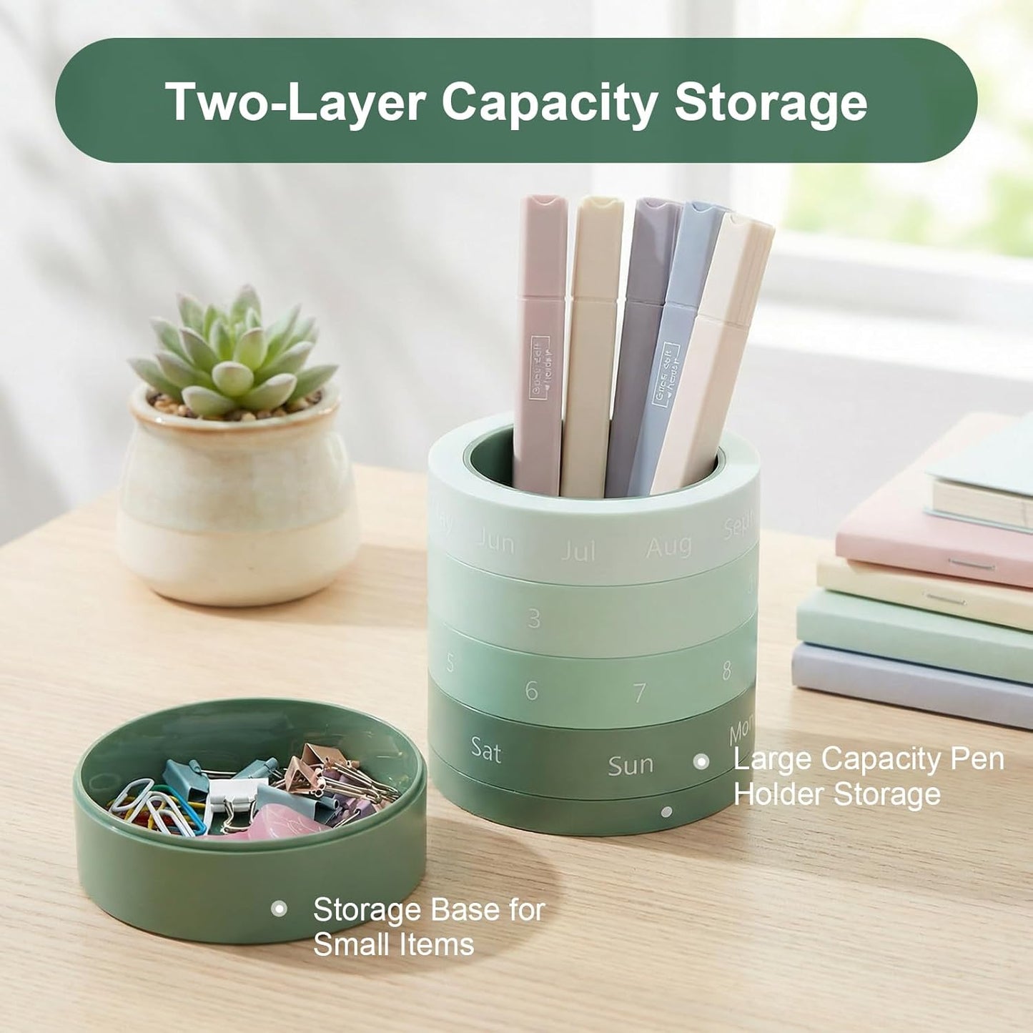 Comix Calender Pen Holder for Desk, Cute Pencil Holder Pen Organizer, Brown Platsic Pen Pencil Cup for Home School Office Supplies