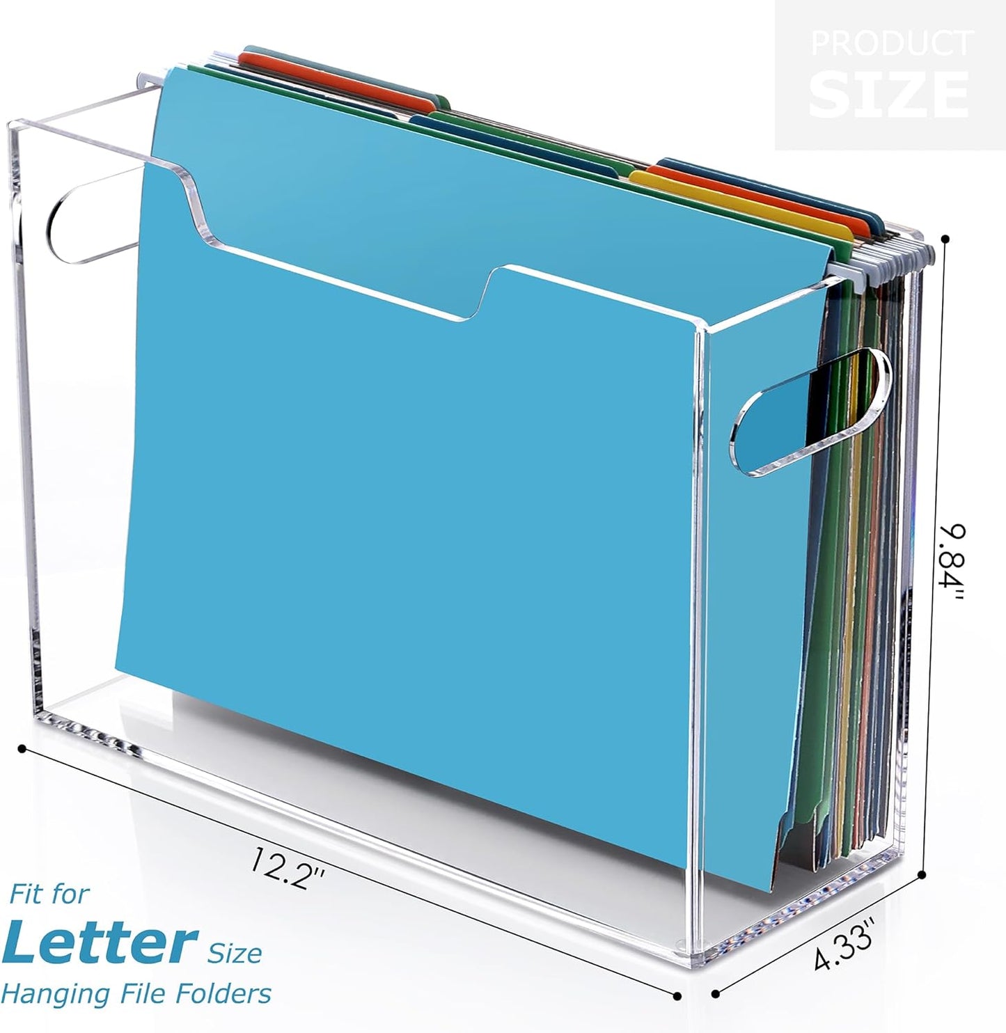 Acrylic File Folder Organizer, Clear Hanging File Organizer Box for Letter Size, Desktop File Holder with Handles, Slim Filing Storage Box for Desk Office Home Work -1 Pack