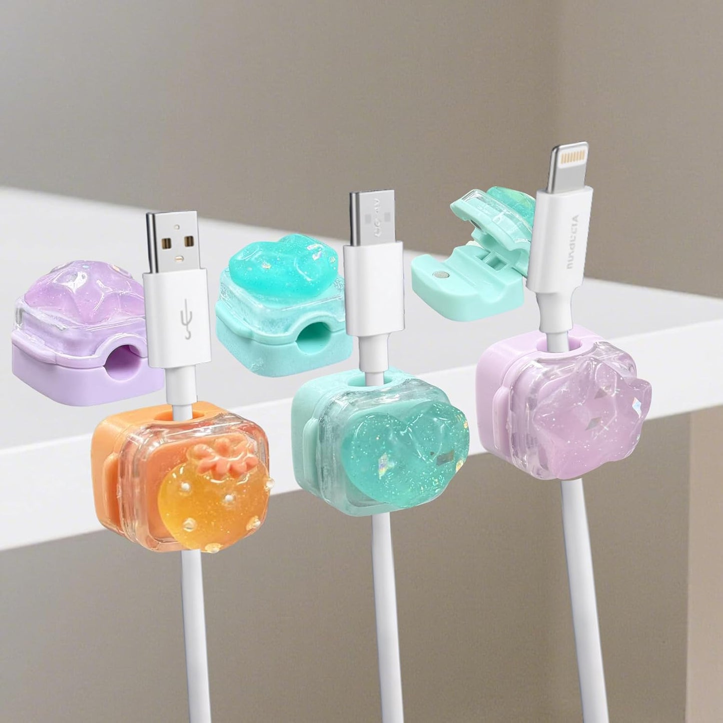 9Pack Magnetic Cable Clips for Nightstand, Adhesive Night-Glowing Cord Holder Organizer for Office Home Desk Wall Car (Star Cat Strawberry)