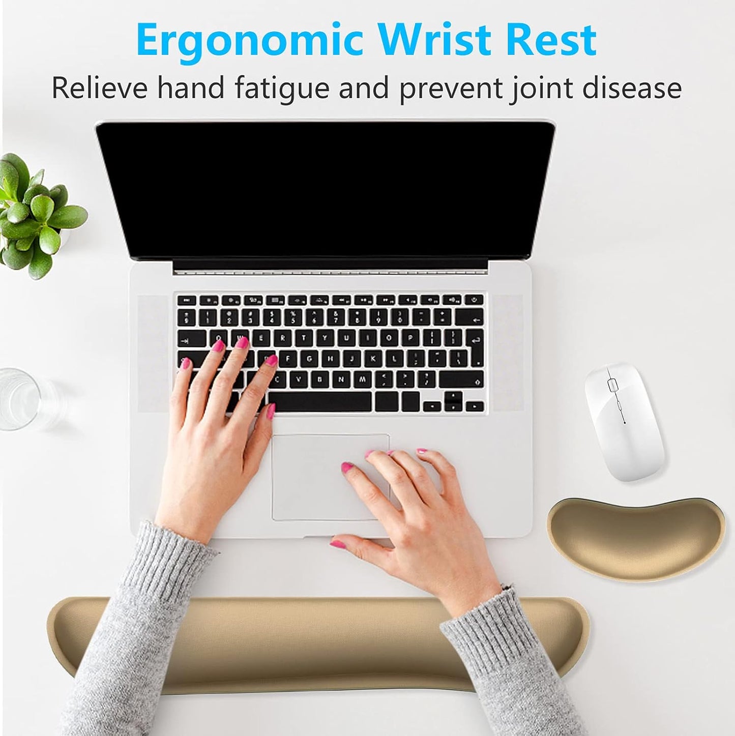 Dapesuom Enlarge Keyboard Wrist Rest, Cute Memory Foam Keyboard Wrist Cushion for Computer Desk Mats Support, Typing Pain Relief Ergonomic Mouse Pad Rests with Non-Slip Base for Gaming, Laptop, Purple