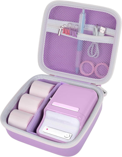 ALKOO Case Compatible with NIIMBOT B21 / B1 Label Maker Wireless Thermal Label Printer, Holder for Inkless Label Maker & Labeling Tapes Refills, with Mesh Pocket for Cable Accessories (Purple)