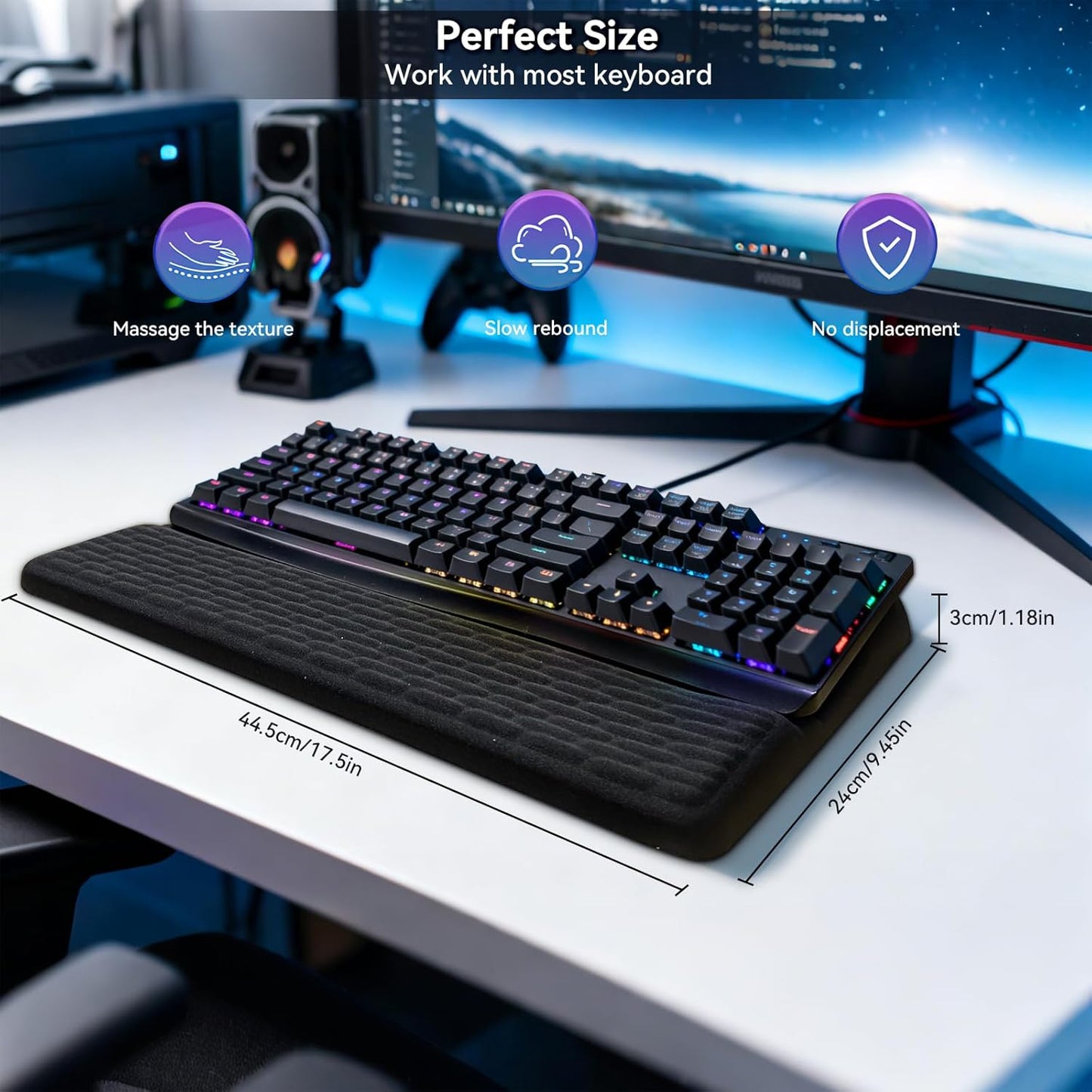 Wrist Rest with Keyboard Stand, Computer Wrist Support Pad, Ergonomic Keyboard Riser Holder Lifter Tray with Wrist Pad, Memory Foam Desk Cushion, Palm Hand Typing for Office Home School