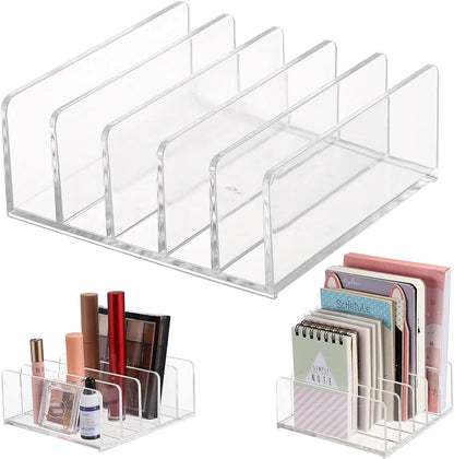 Hipiwe 2-Pack Acrylic File Organizer for Sorting Mail - 5 Slots Letter Sorter Clear Desktop Bill Divider Holder for Paper Envelope Document Book Cash Money Eyeshadow Makeup Palette