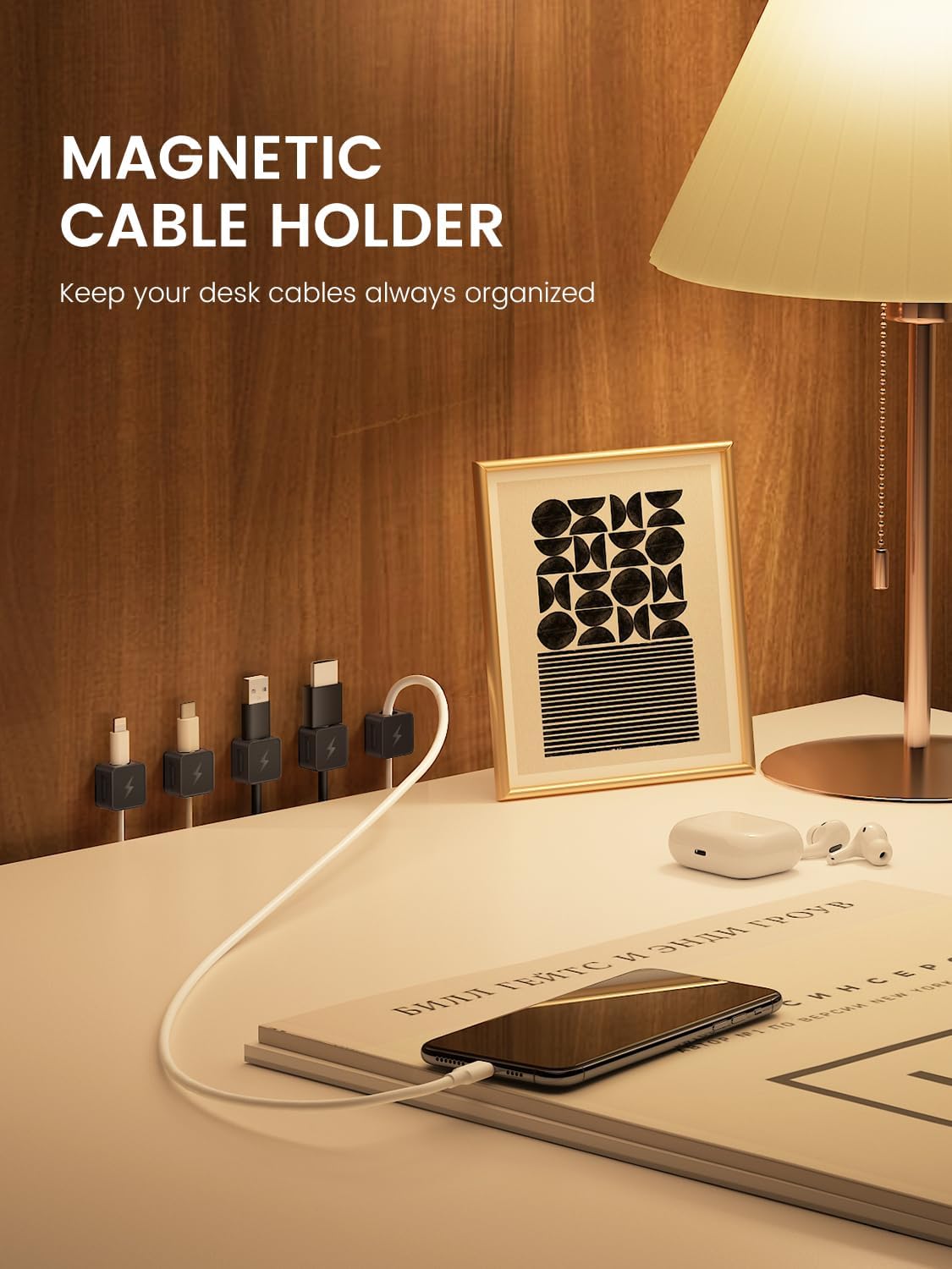 8 Pack Magnetic Cable Clips, Phone Cord Holder for Nightstand, Under Desk Cable Management, Canisflax Adhesive Wire Charging Cord Organizer Keepers Holder for Home Office Car Wall Desktop