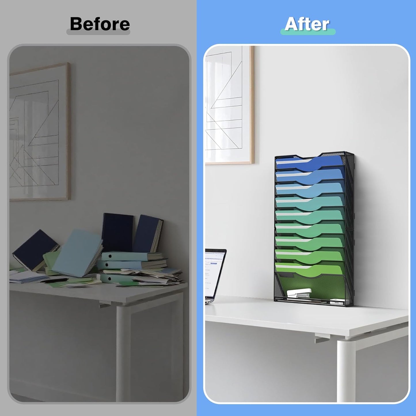 Kuntine.B Wall File Organizer Office Hanging Magazine Holder Wall File Organizer for Office Home (Black, 5 Tier)