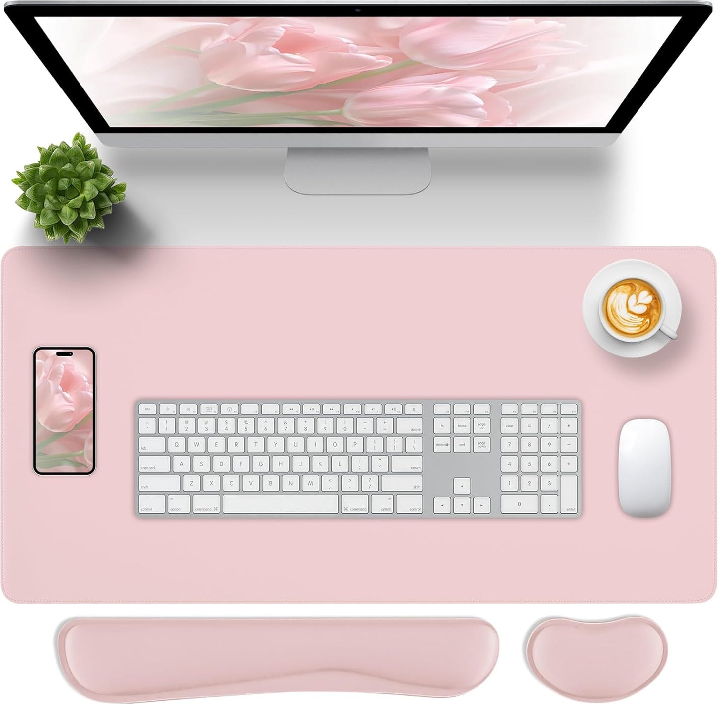 Green Desk Pad and Keyboard Wrist Rest, 3in1 Mousepad + Keyboard Wrist Rest+Mouse Wrist Rest for Home Office Table Computer Cover. (31.5×15.7,Green)