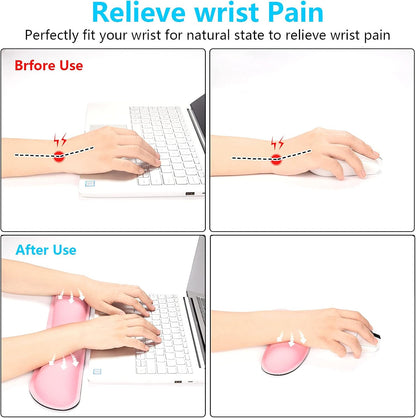 Dapesuom Keyboard Wrist Rest Set, Cute PU Leather Wrist Cushion for Computer Keyboard and Mousepad, Memory Foam Mouse Pad Rests Support with Non-Slip Base for Typing Pain Relief Laptop, Colonial White